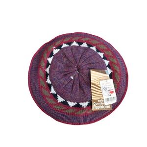 Vintage Everitt Deadstock Knit Beret Retro Boho Eclectic Indie Geometric Hat NWT